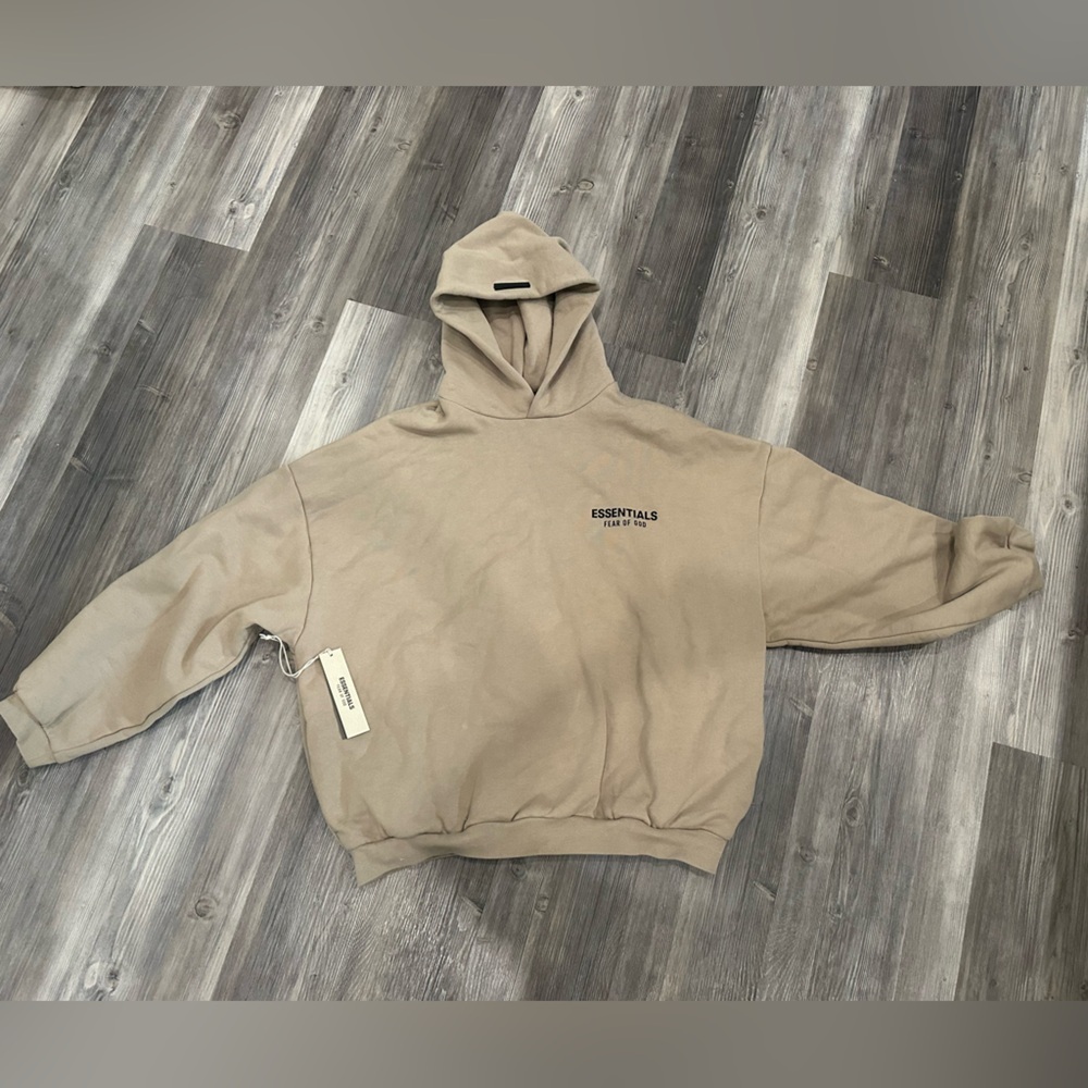 Oversized Essentials Pullover Hoodie Size XL in Sand color